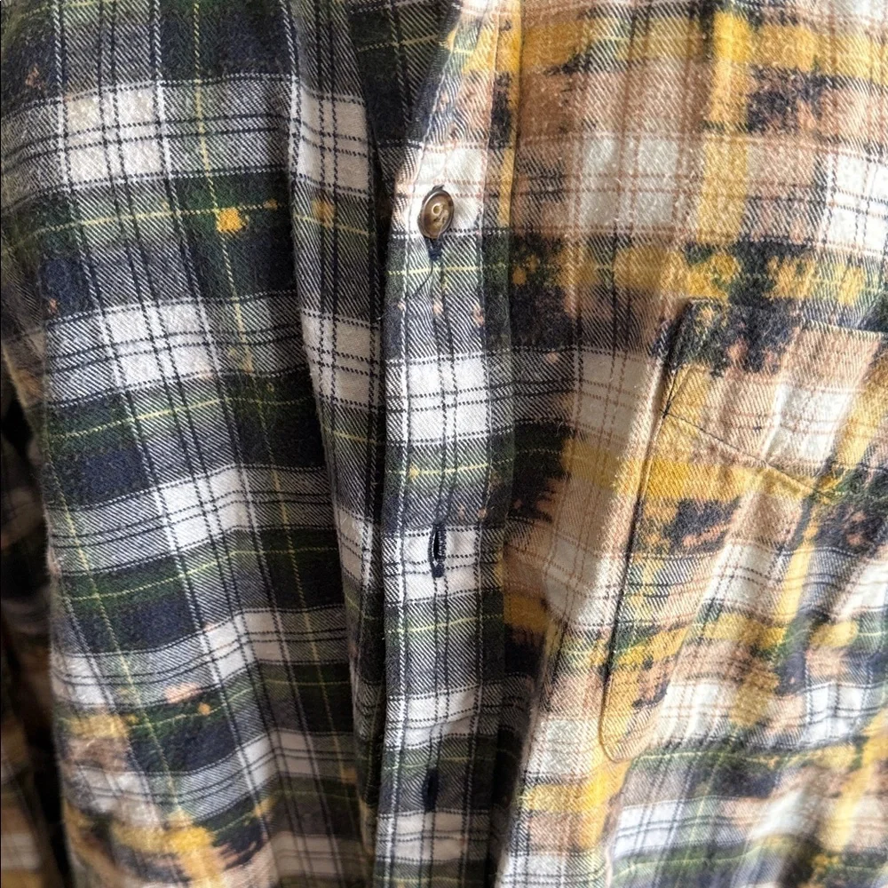 Plaid Flannel Shirt ( Bleach Accents) with Johnny Cash stitched Appliqué - Picture 2 of 8